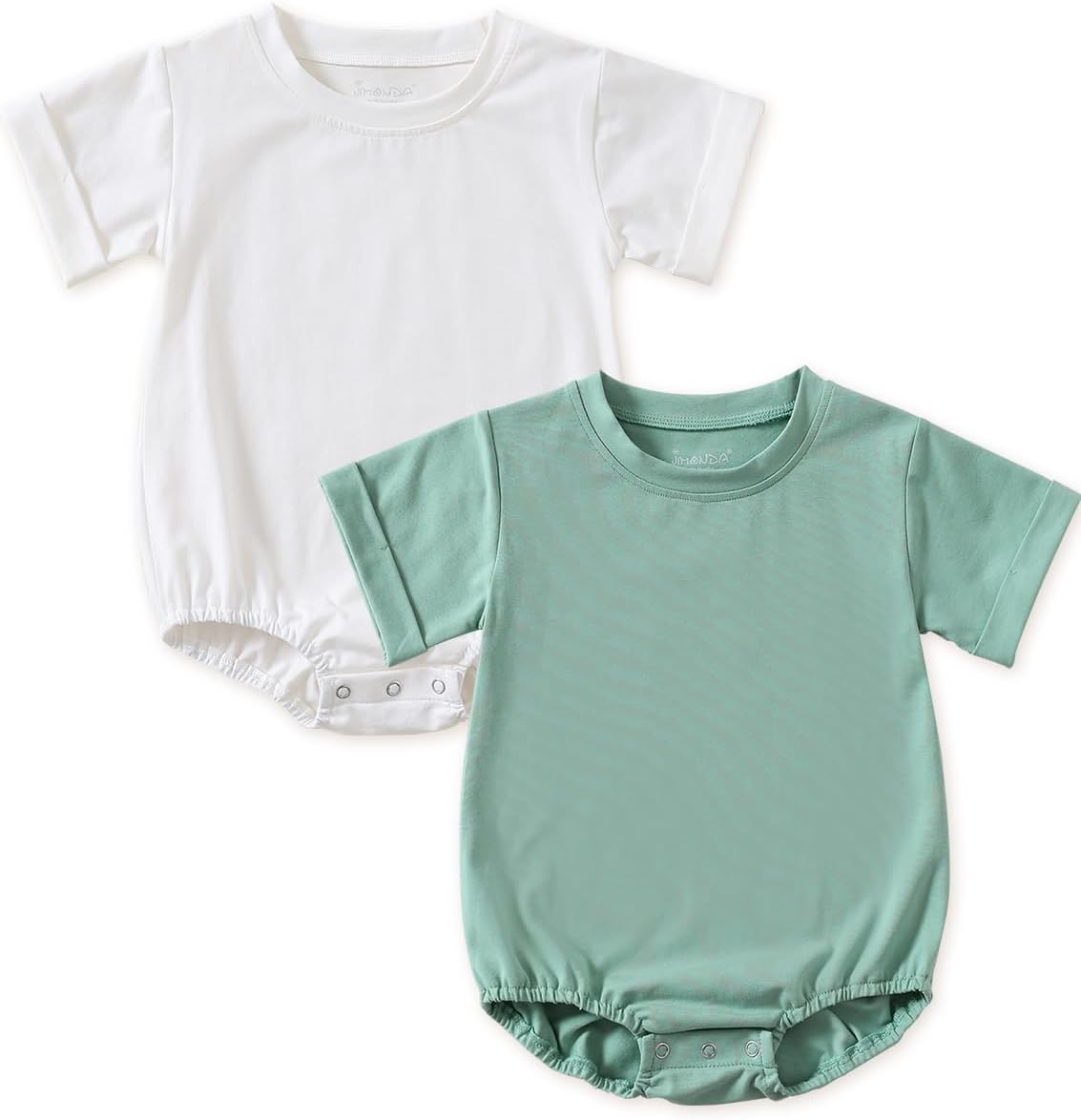 Jimonda Baby Bubble Romper Boy Girl Solid Color T-Shirt Outfits Short Sleeve Bodysuit Organic Cotton 2Pcs