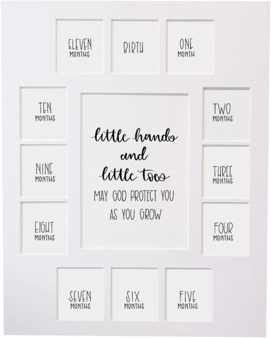 Rustic Red Door Co. Baby's First Year Picture Mat - Little Hands and Little Toes Photo Collage - No Frame - 13 Picture Slots - Newborn Birth to One Year Birthday - Watch Your Baby Grow (White Mat)