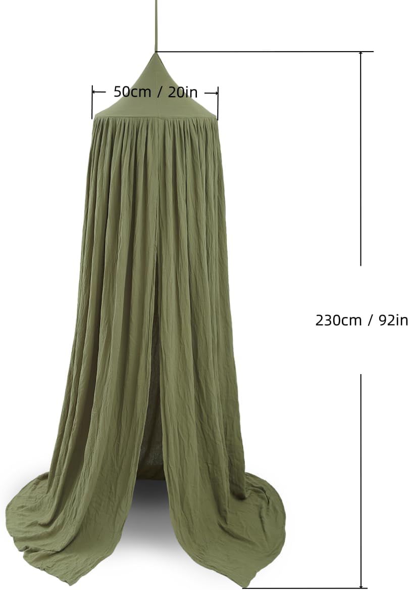 Cotton Kids Bed Canopy, Nursery Room Baby Crib Hanging Curtain Mosquito Net Hideaway Bedding Children Reading Nook Decoration, Pastel Neutral Color for Boys & Girls (Small Green)