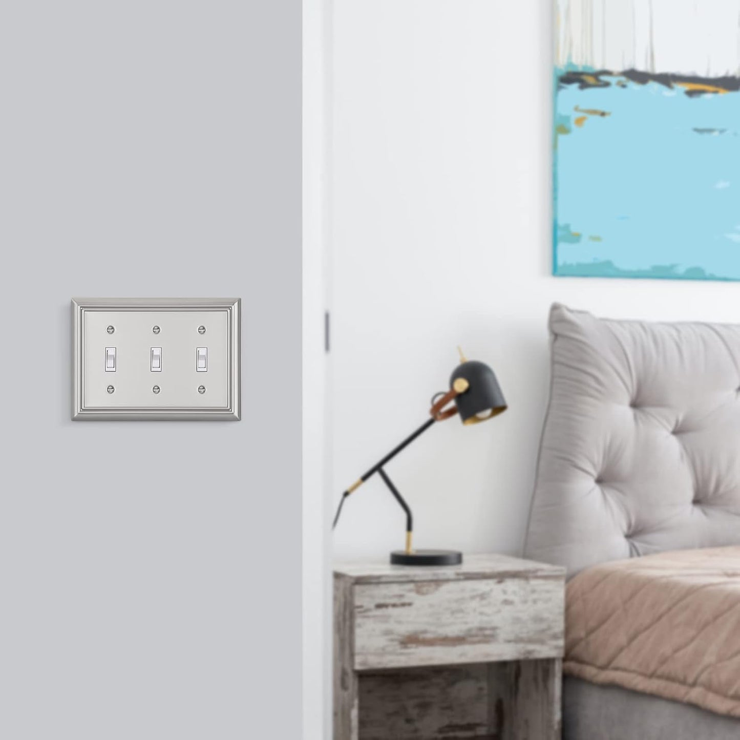 DEWENWILS Tripple Toggle Wallplates, Brushed Nickel Light Switch Covers, Heavy Duty Matel Material, Pack of 2