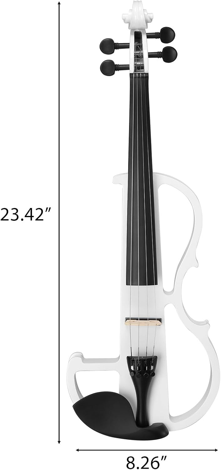 Electric Violin 4/4 Kit,Full Size Beginner Violin for Adults,Students,with Case,Bow, Rosin,Headphones,and Connecting Line,White