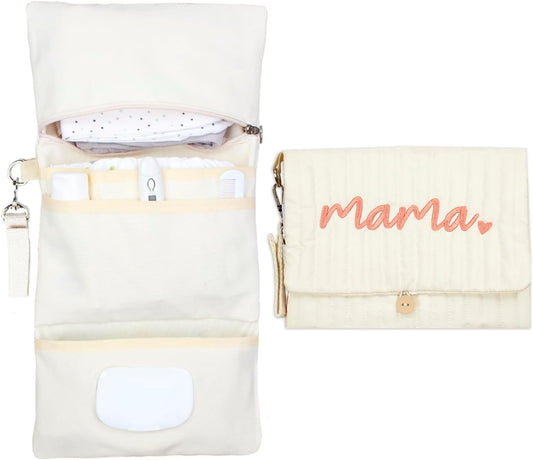 Baby Bag Organizer, Portable Baby Stroller Mini Diaper Bag Handbag Travel Set with, Quilted with Stroller Straps (Mama)