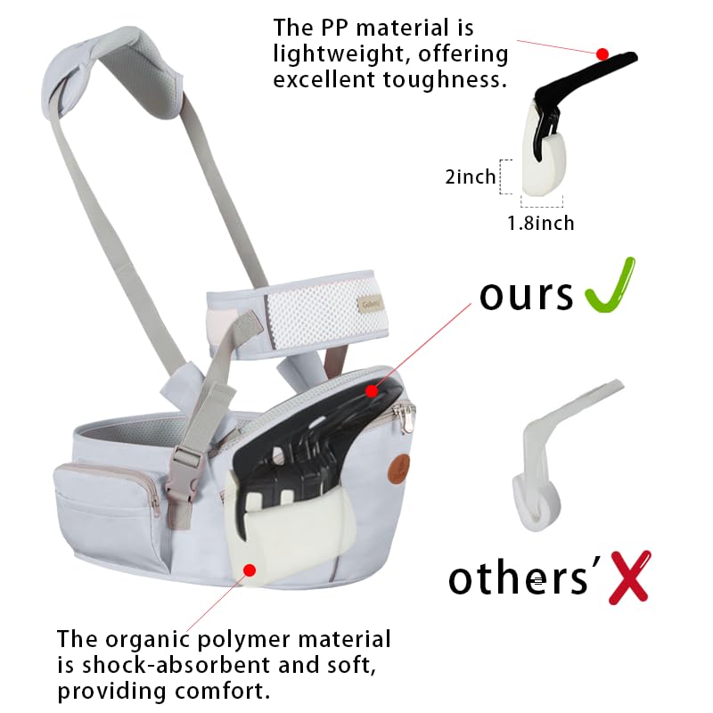 Baby Hip Seat Carrier Baby Waist Stool for Child Infant Toddler with Adjustable Strap Buckle Pocket Soft Inner Huge Storage (Grey)