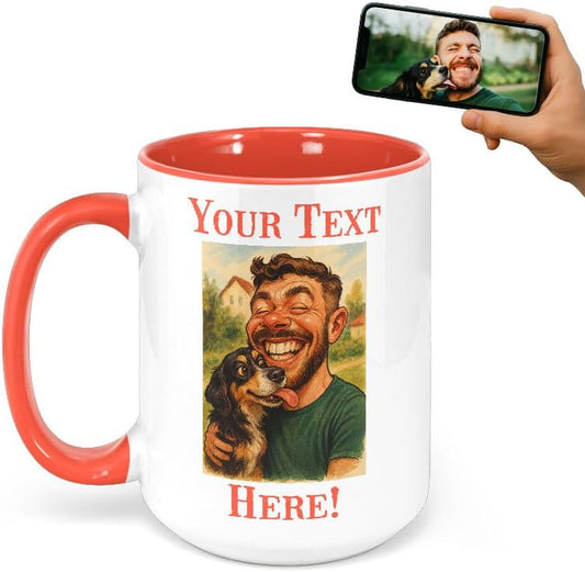 Personalized Coffee Mug, Custom Photo Caricature Gift, Funny Customized Coffee Gift for Men & Women, Custom Mugs with Pictures, Orange 15oz Customized Ceramic Tea Cup