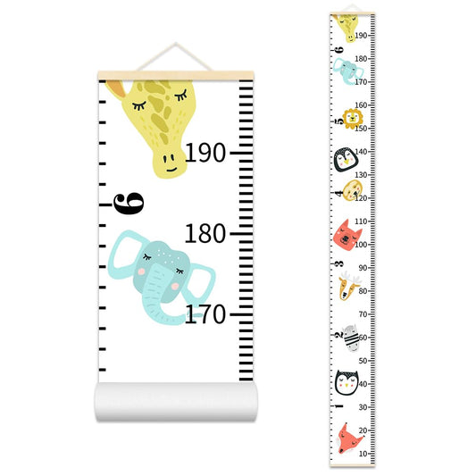 Cute Animals Growth Chart for Kids Baby Height Chart Ruler Removable Canvas Wooden Frame Hanging Wall Rulers Measurement Charts for Toddler Room Nursery Decor - 79"X7.9" with Beige Wood