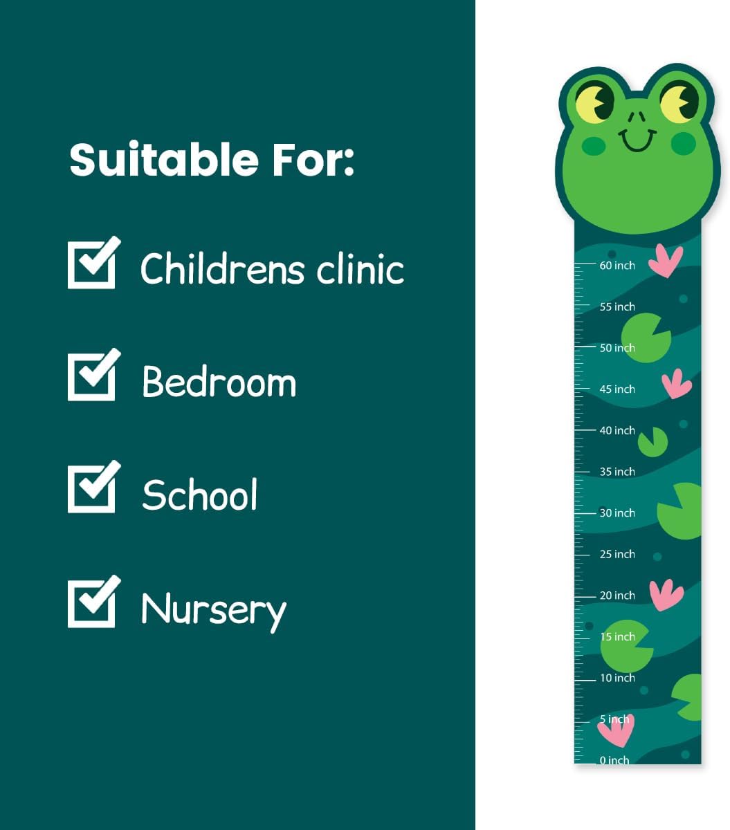 Kids Height Chart, Frog Theme Wall Sticker, Animal Wall Decal, Nursery Wall Art Sticker, Kids Room Growth Chart Wall Mural for Children