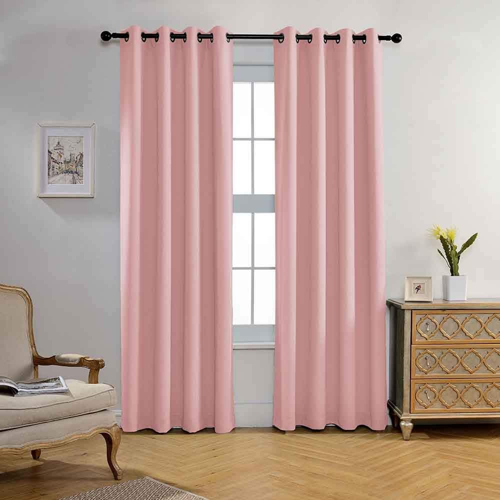 MIUCO Blackout Curtains Room Darkening Textured Grommet Window Curtains for Nursery Curtains 2 Panels 52x95 Inch Pink