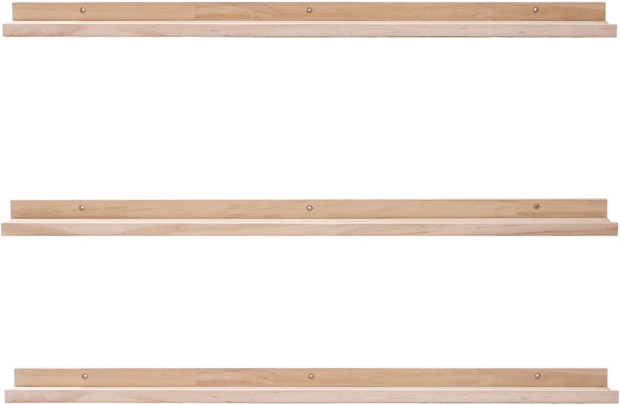 AZSKY 48 Inch Long Narrow Floating Shelves for Wall Storage Rustic Natural Wood Wall Shelf for Wall Décor Wall Bookshelf for Kids Room Picture Ledge Shelf a Set of 3