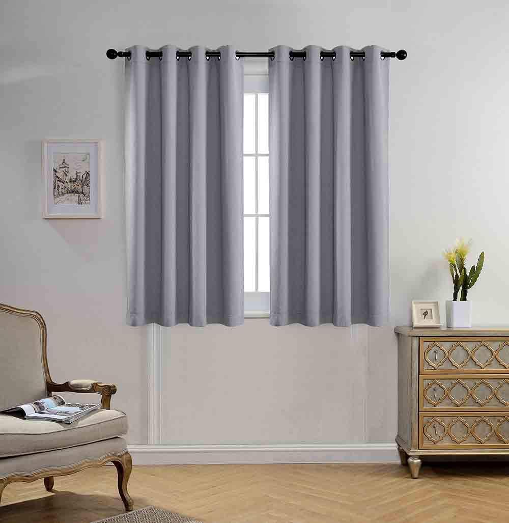 MIUCO Blackout Curtains Room Darkening Curtains Textured Grommet Window Curtains for Bedroom 2 Panels 52x63 Inch Long Silver