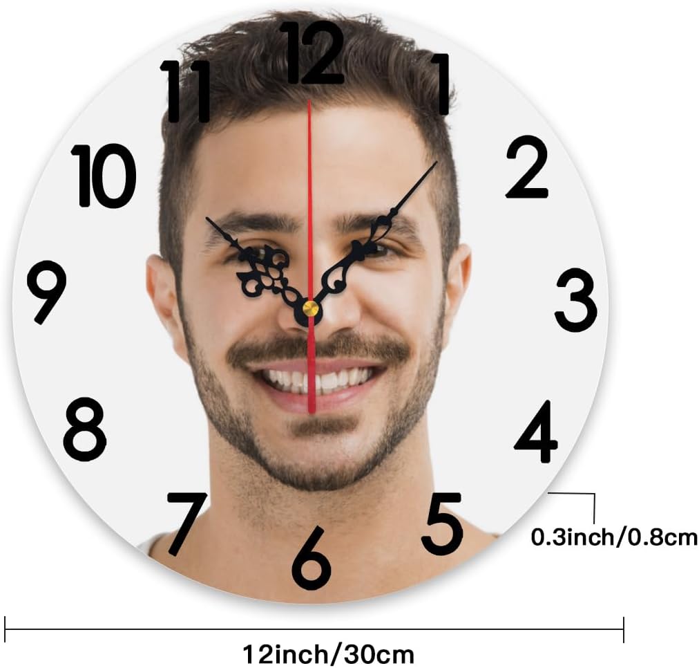 Generic Custom Clocks for Walls Personalized Clocks with Photo Text Logo Silent Non Ticking Round Decoration for Kitchen Wedding Friend Family Lover, 12x12Inch