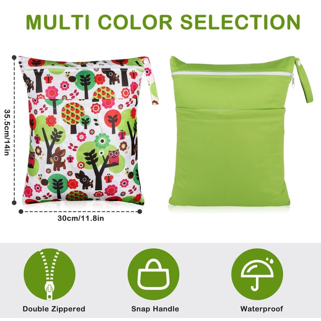 Angel Love Baby Cloth Diaper Wet/Dry Bags, 2 Pack With Two Zippered Pockets, Waterproof Washable Reusable for Travel, Beach, Pool, Gym, Swimsuits or Wet Clothes, L0113