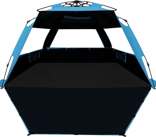 WhiteFang Deluxe Pop Up Beach Tent Sun Shade Shelter for 3-4/5-6 Person, UV Protection, Extendable Floor with 3 Ventilating Windows Plus Carrying Bag, Stakes, and Guy Lines