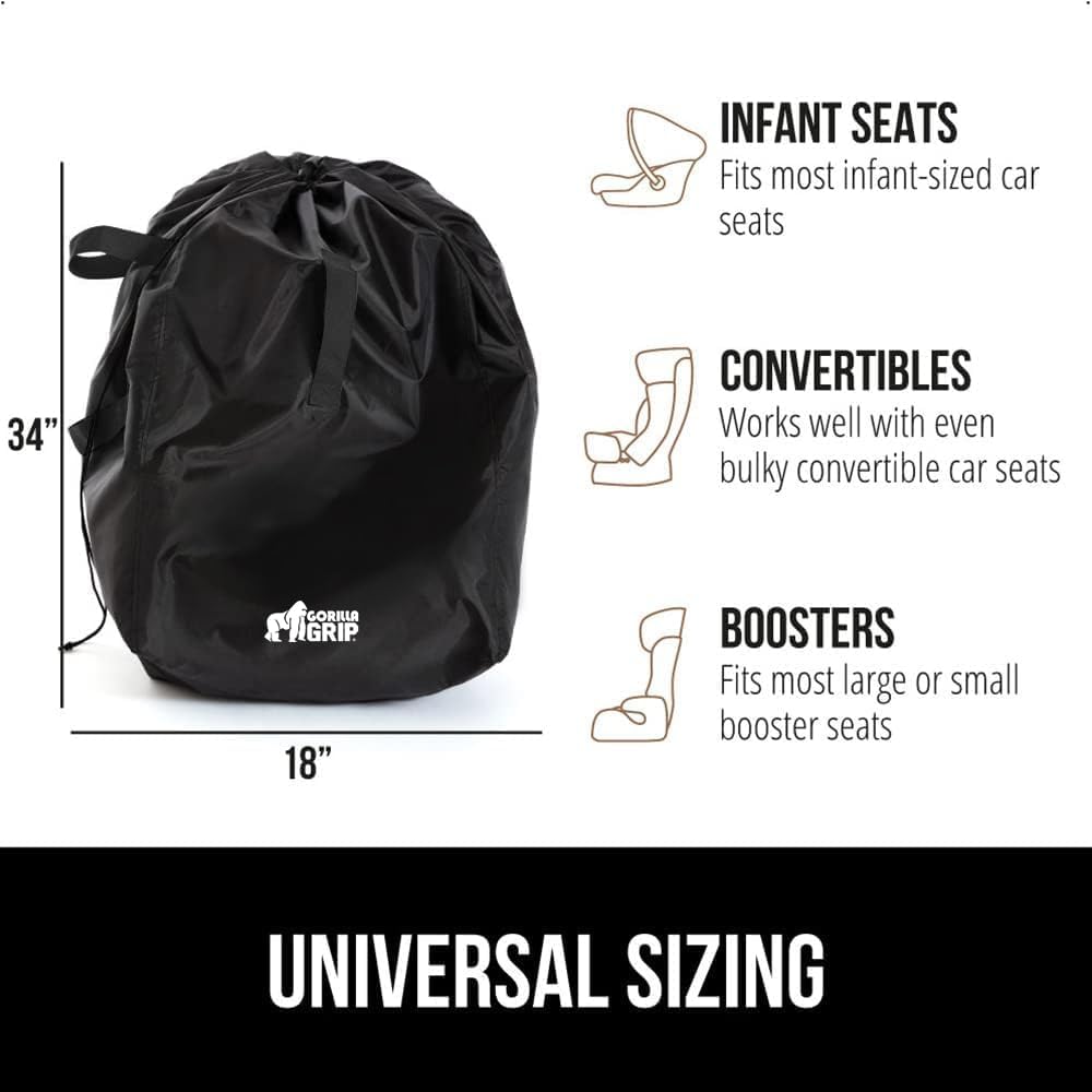 GORILLA GRIP Car Seat Travel Bag for Airplane Gate Check, Easy Carry Padded Backpack Bags Cover Carseats, Infant Baby Carriers and Toddler Booster Seats for Airport, Child Air Travels Essential, Black