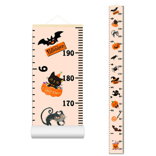 Halloween Baby Height Growth Chart - Canvas Height Chart for Kids Baby Child Toddler Boys Girls Growth Chart for Wall Room Nursery Decor Hangable and Removable Measuring Wall Ruler (A, Beige Wood)