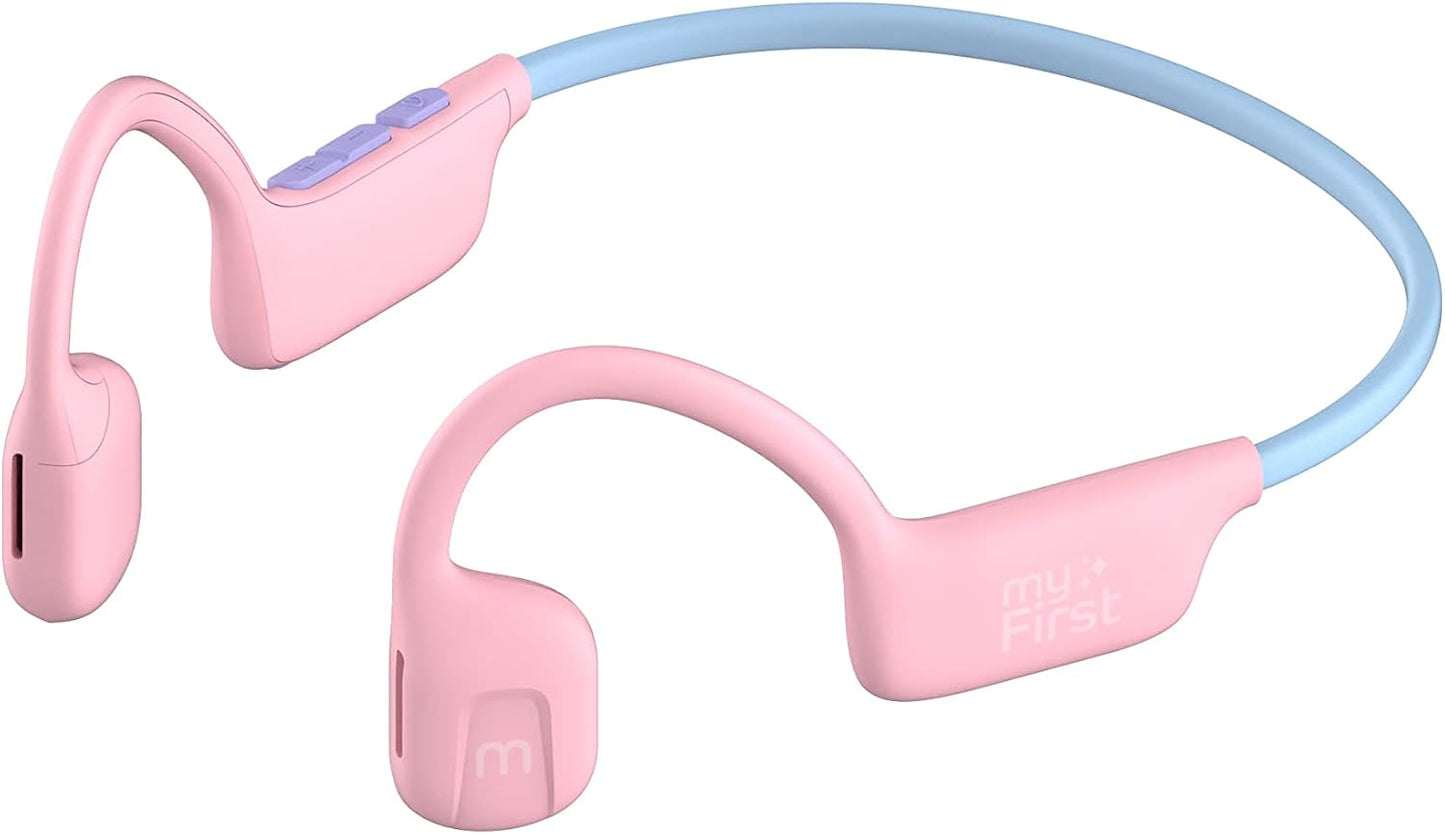 myFirst Headphones Airwaves - Air Conduction Open Ear Wireless Bluetooth Headphones with Mic for Toddlers and Kids, 85dB Safe Limit, Long Battery Life, Durable, IPX5 Waterproof for Kids 3-12 (Pink)