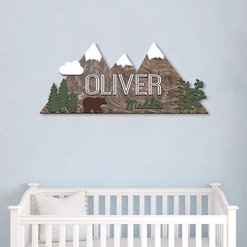 Personalized Name Sign, Mountain nursery decor, Layered Nursery baby name sign, Woodland nursery decor, Woodland theme nursery, Baby woodland nursery, Nursery name sign for boys gift/7