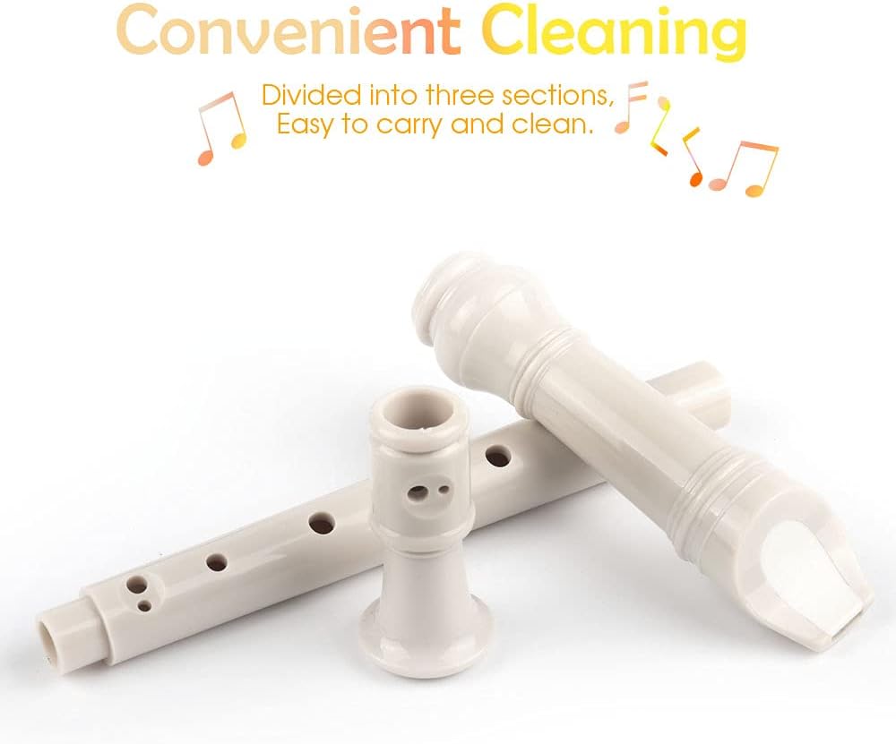 Mr.Power Soprano Recorder ABS Plastic Recorders German Style C Key with Cleaning Rod, Thumb Rest, Fingering Chart, Case Bag (White)