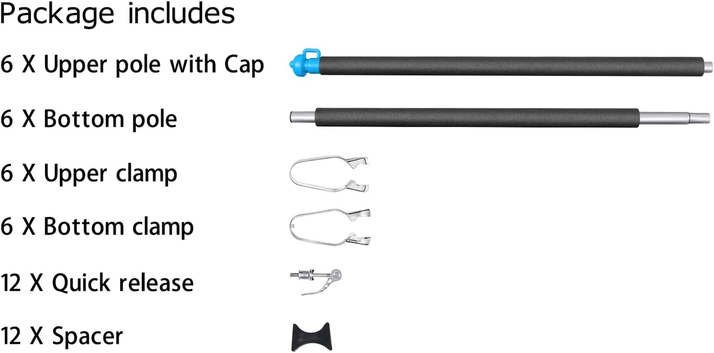 Universal Trampoline Replacement Enclosure Poles with Clamp and Hardware (only fit for The Trampoline with 6 Poles)