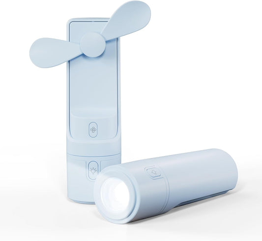 Airluxe Mini 3-in-1 Portable Fan Rechargeable- Handheld Fan with 35-Hour Battery Life, Fast Charging Power Bank&Flashlight- Personal Fan for Travel, Vacation, and Festival Essentials Blue