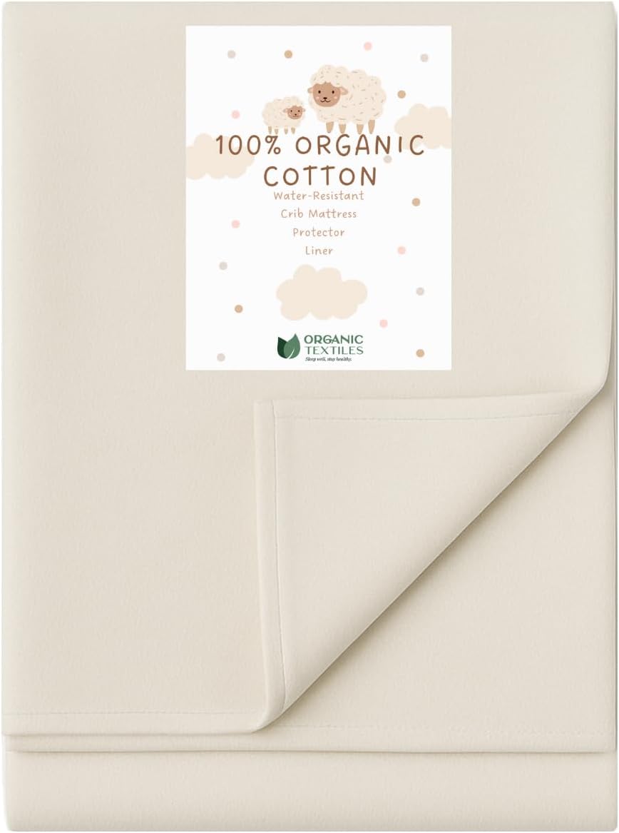 Organic Cotton Crib Mattress Protector - Water Resistant Flat Sheet Liner Pad, Skin Friendly, Chemical-Free Pure Cotton [GOTS-Certified] - Made in USA (Mini Crib (38"x24"))