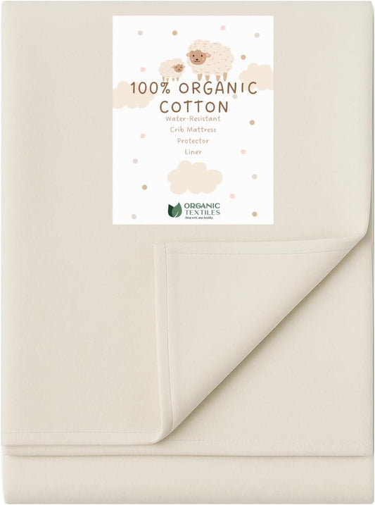 Organic Cotton Crib Mattress Protector - Water Resistant Flat Sheet Liner Pad, Skin Friendly, Chemical-Free Pure Cotton [GOTS-Certified] - Made in USA (Portable (36"x26"))
