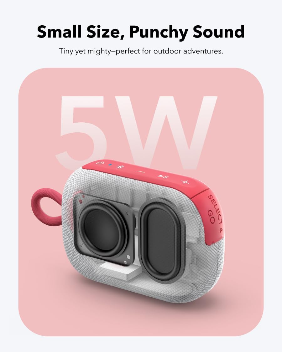 Soundcore Select 4 Go Bluetooth Shower Speaker by Anker, IP67 Waterproof/Dustproof, Portable, Wireless, 20H Playtime, Floatable, Powerful Sound, Electronics for Outdoors/Home/Office/Travel/Party-Red