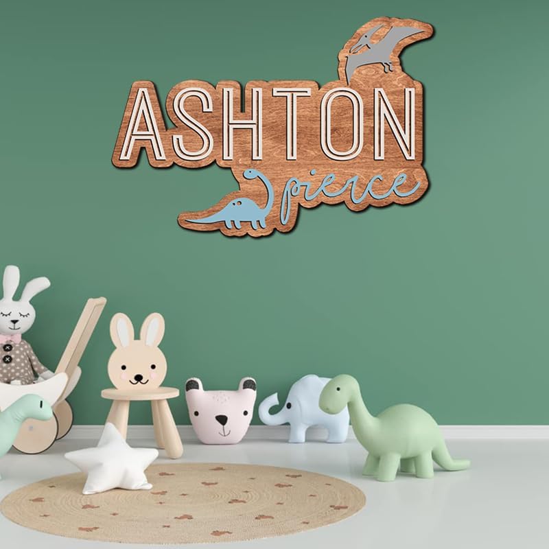 Personalized Wooden Baby Name Sign for Nursery, Dinosaur Nursery Decor for Kids ROM, Name Sign for Boys, Door Hanging Gift/4