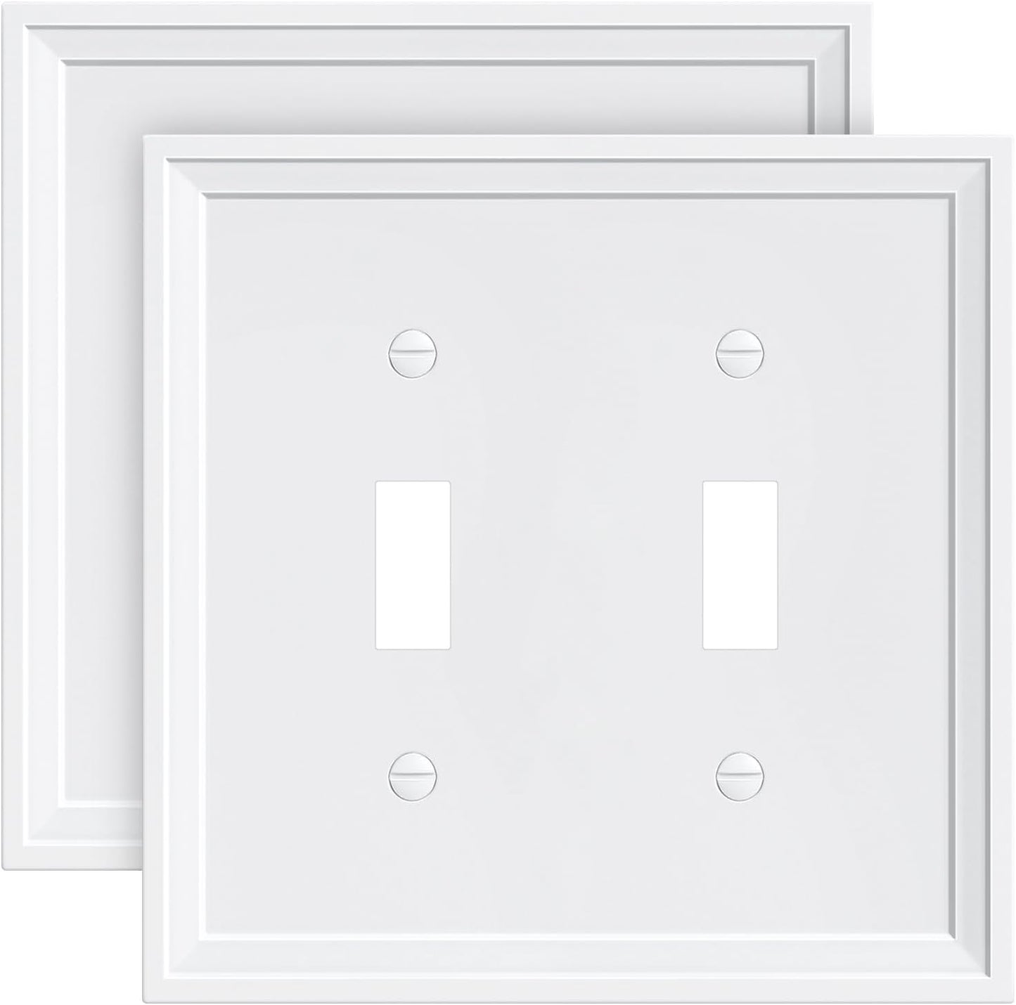 2-Pack Double Toggle Light Switch Cover Plate, White Decorative Dual Switch Plate Covers,Natural Bamboo Fiber 2 Gang Wall Plate, Corrosion Resistant