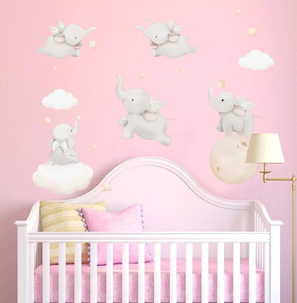 Runtoo Elephant Wall Decal Kids Animals Art Wall Stickers Baby Nursery Bedroom Space Wall Décor