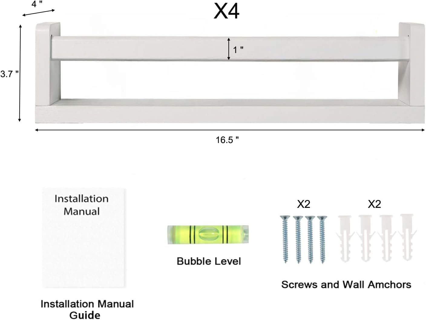 Nursery Room Shelves Set of 4, Wood Floating Book Shelves for Kids Room, Baby Book Shelf for Nursery, Kitchen Spice Rack (Classic White)