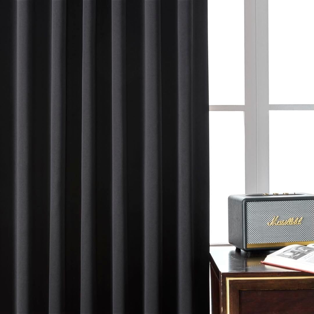 Joydeco 72 Inch Blackout Curtains for Bedroom, Thermal Insulated Black Out Curtains, Room Darkening Drapes for Living Room Window Rod Pocket Back Tab (W37 x L72 Inch, Black)