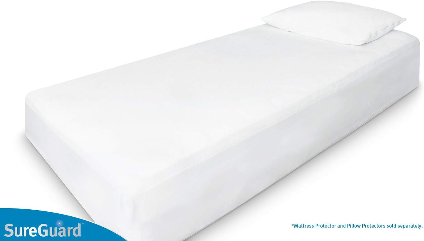 SureGuard Twin Size Mattress Protector - 100% Waterproof, Hypoallergenic - Premium Fitted Cotton Terry Cover White