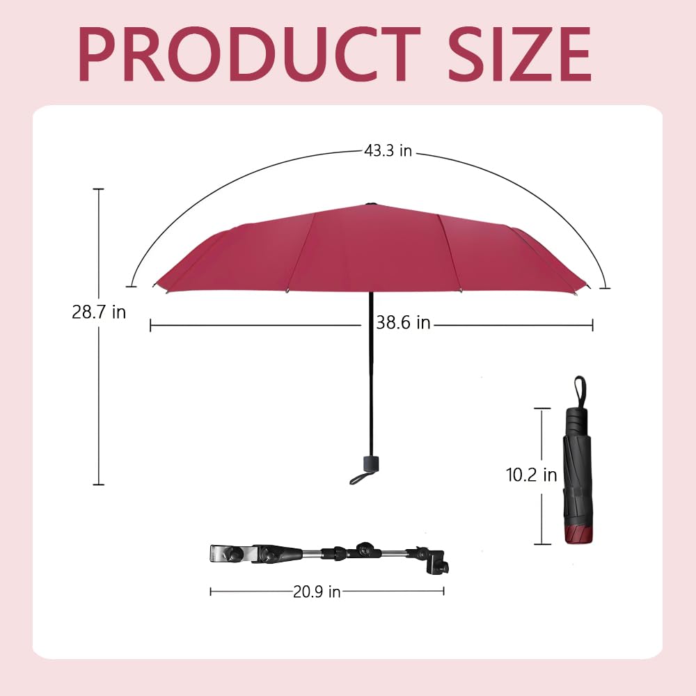 Universal Stroller Umbrella Attachment, 360° Adjustable Clamp, Sun and Rain Protection, for All Kinds of Strollers（Red）