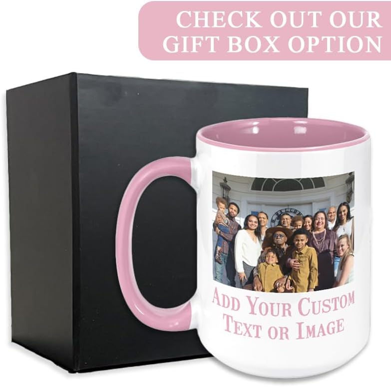 Personalized Mother's Day Coffee Mug, Custom Mum Photo Text 15 Oz Ceramic Mug, Customized Mom Gift Idea Picture Name Cup, Taza Cafe Personalizadas Fotos, Cute Gifts Mom Women Dad Men, Pink
