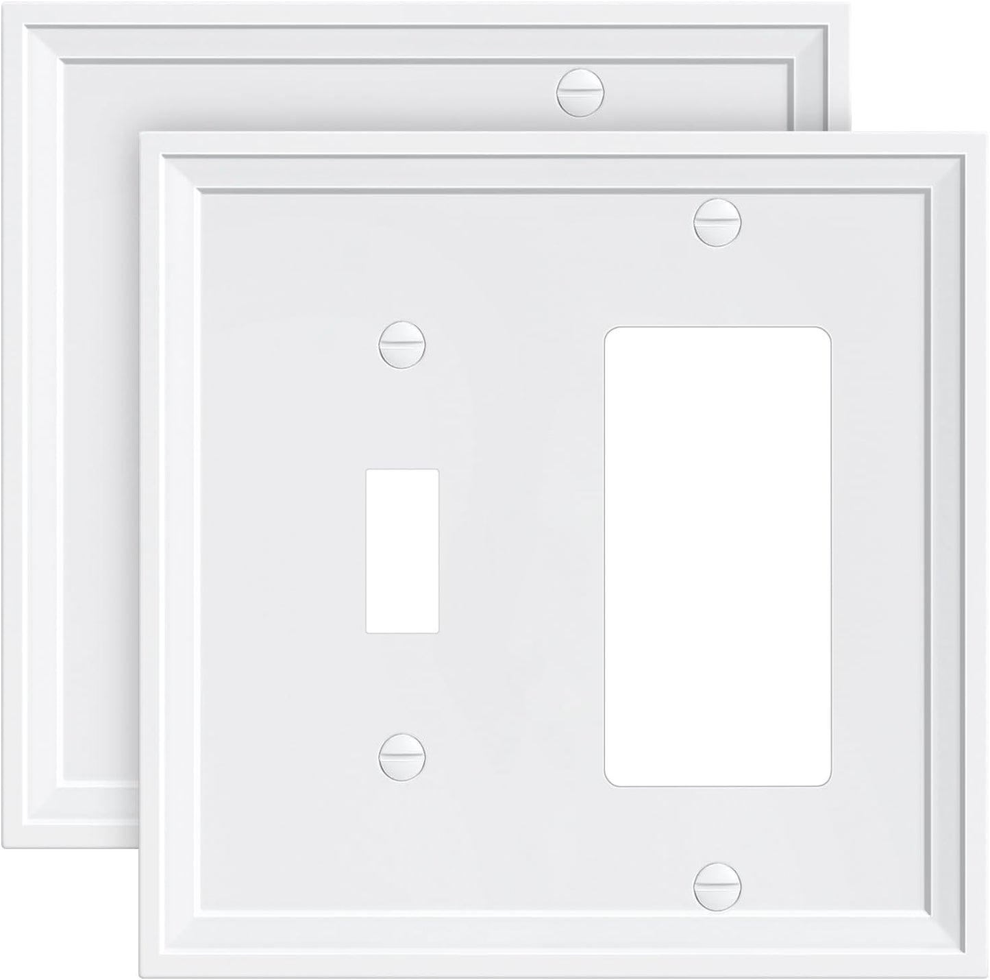 2-Pack Combo Toggle/Decorator Light Switch Cover Plate, White Decorative Electrical Outlet Covers, Bamboo Fiber Wall Switch Plates and Outlet Covers