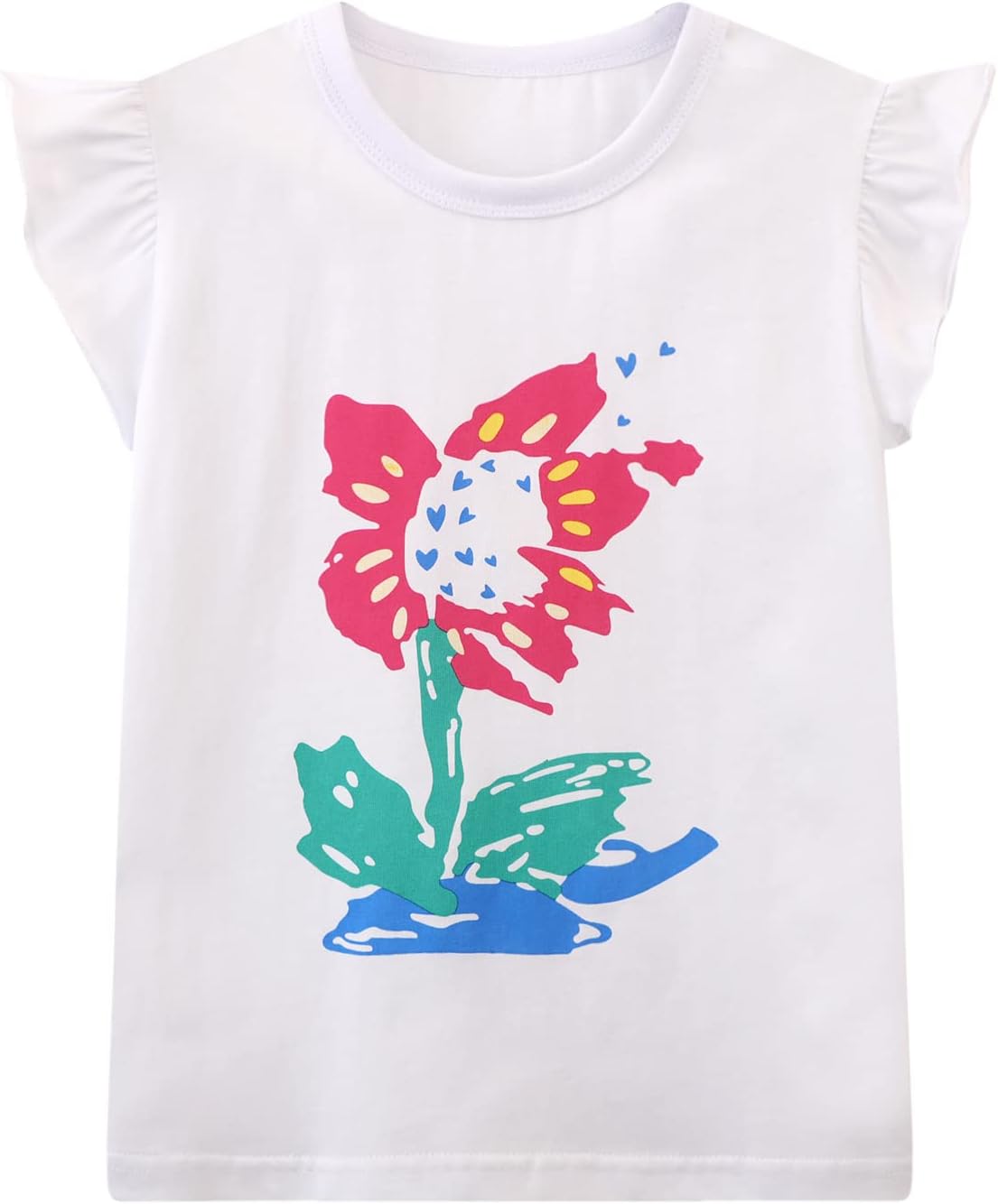 HILEELANG Girls' Tees Ruffle Short Sleeve T-Shirt Cotton Casual Graphic Summer Crewneck Tunic Tops