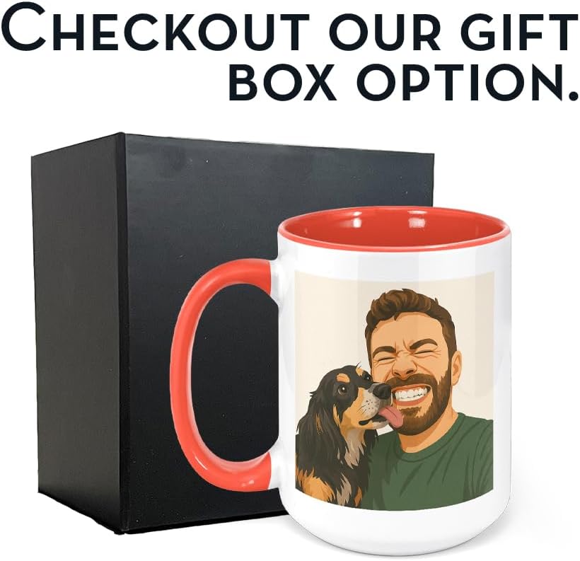 Personalized Coffee Mug, Custom Drawing Portrait Gift, Funny Customized Coffee Gift for Men & Women, Custom Mugs with Pictures, Orange 15oz Customized Ceramic Tea Cup