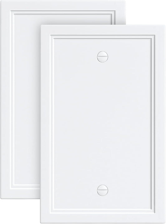2-Pack Blank Outlet Cover Wall Plate, Natural Material Switch Plates Outlet Covers, Pure White Decorative Wall Plates for Electrical Outlets