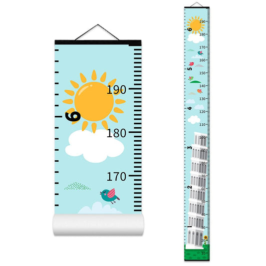 Baby Height Growth Chart - Canvas Height Chart for Kids Baby Child Toddler Boys Girls Growth Chart for Wall Room Nursery Decor Hangable and Removable Measuring Wall Ruler (Tower, Black Wood)