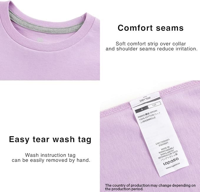 LAPASA Kids T-Shirts Short Sleeve (4 Pack) 100% Cotton Plain Top Tees Boy & Girl Unisex Toddler Children Tie Dye Summer K01