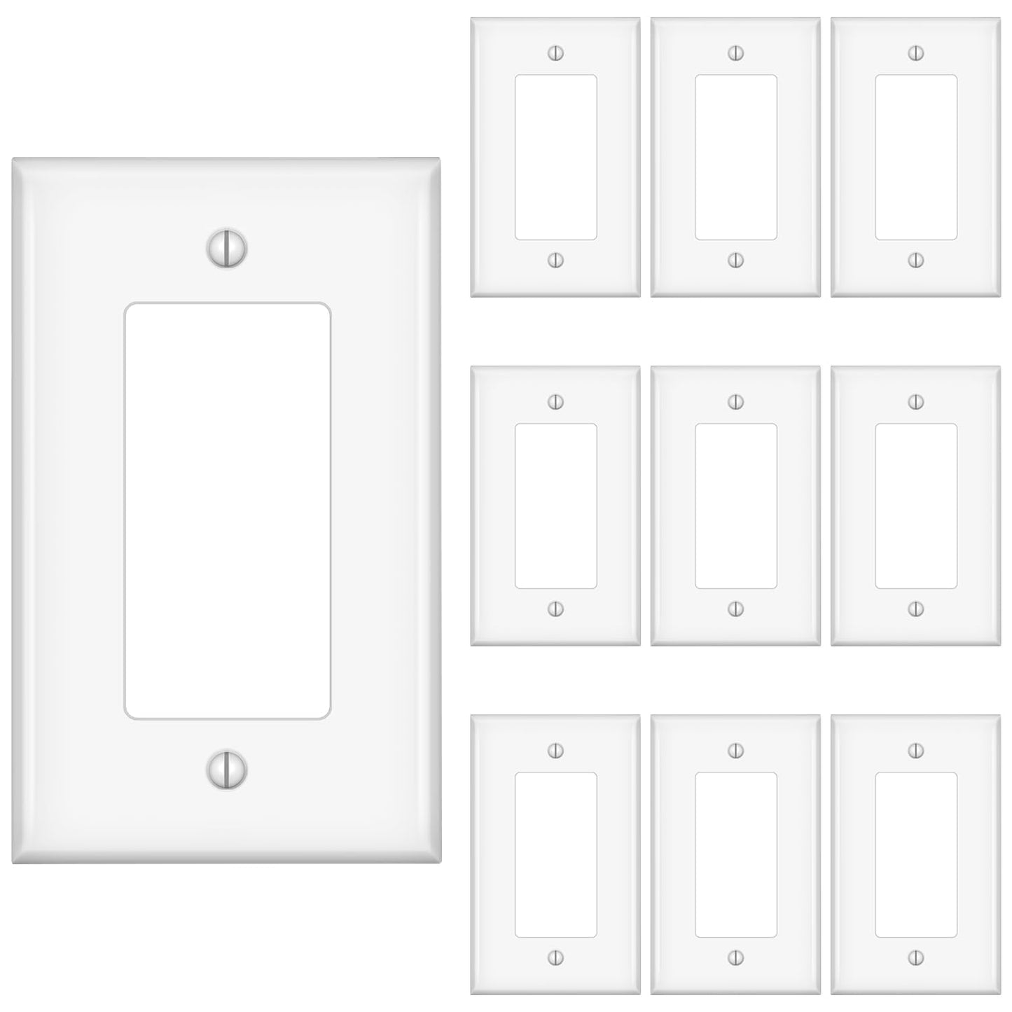Decorator Wall Plates, Paddle Light Switch Covers, Wall Plates for Rocker Light Switches or Receptacle Outlets, Electrical Decora Faceplate Cover, Single Gang Wallplate, White, 10 Pack