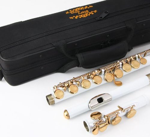 Glory Closed Hole C Flute With Case, Tuning Rod and Cloth and Gloves White/Laquer