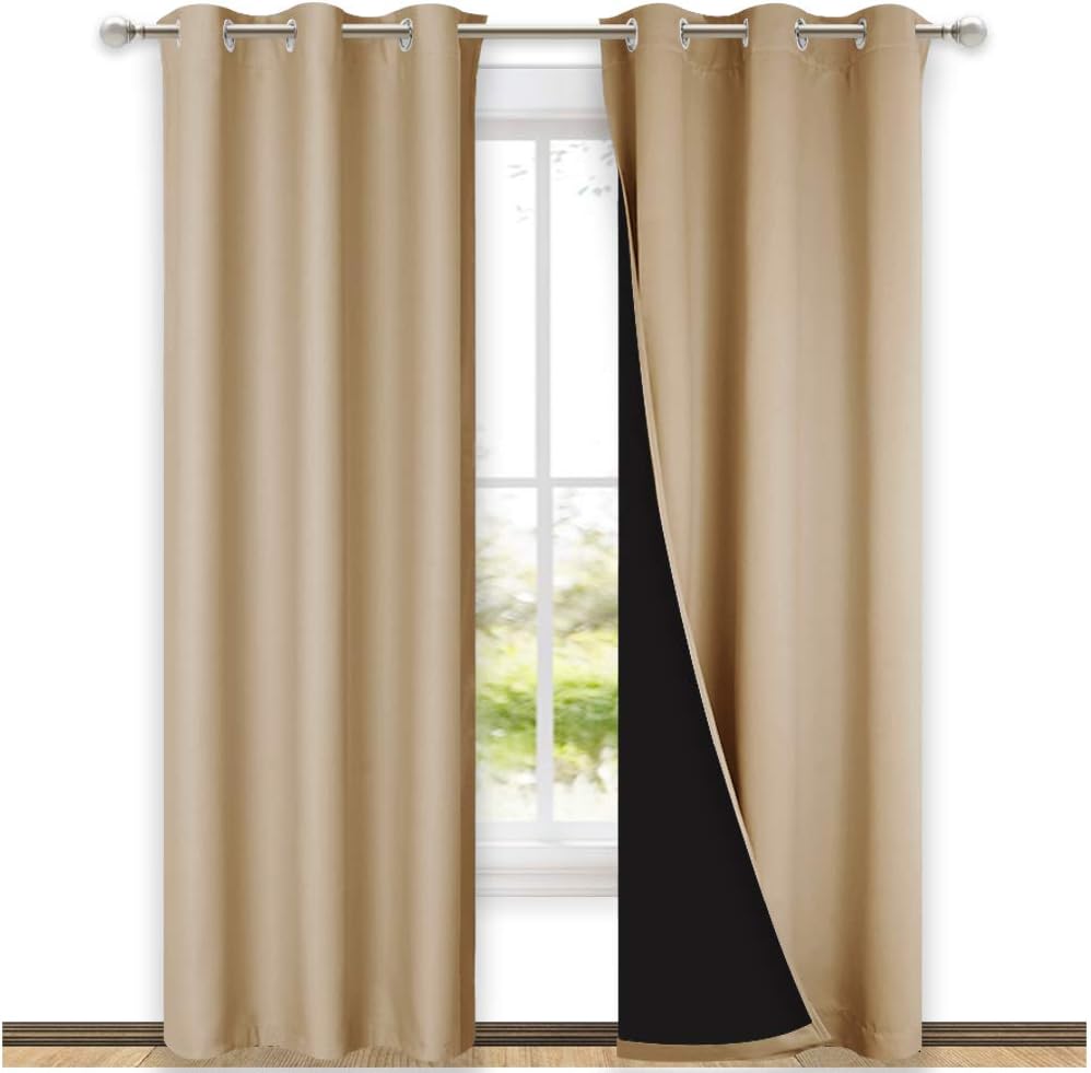 NICETOWN Blackout Curtains 80 inches Long, Full Light Blocking Drapes with Black Liner for Nursery, Thermal Insulated Draperies for Hall, Villa (Biscotti Beige 2 Pieces, 42" Wide Each Panel)