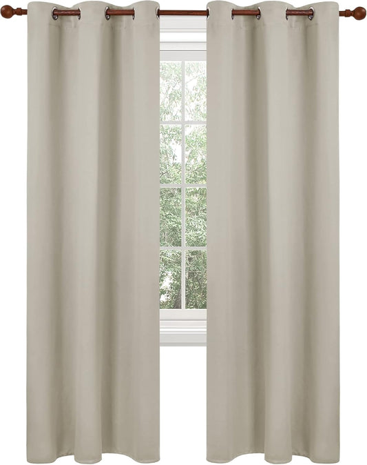 Deconovo Blackout Curtains, Room Darkening Thermal Insulated Window Drapes, Noise Reducing, Grommet Top, 2 Panels 42W x 63L Inch Machine Washable for Bedroom Living Room Nursery Light Beige