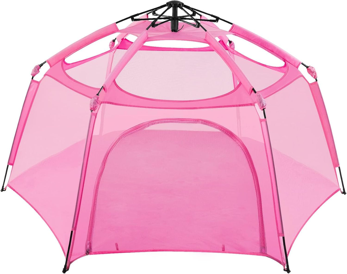 Alvantor Pop Up Playpen- 7'x7'x44”Baby Playpen Large Kids Play Tent Portable and Foldable Playpen Indoor/Outdoor Play Yard with Protective Mesh, UV SPF 50+ Sunshade, and Soft Foam Floor, Pink