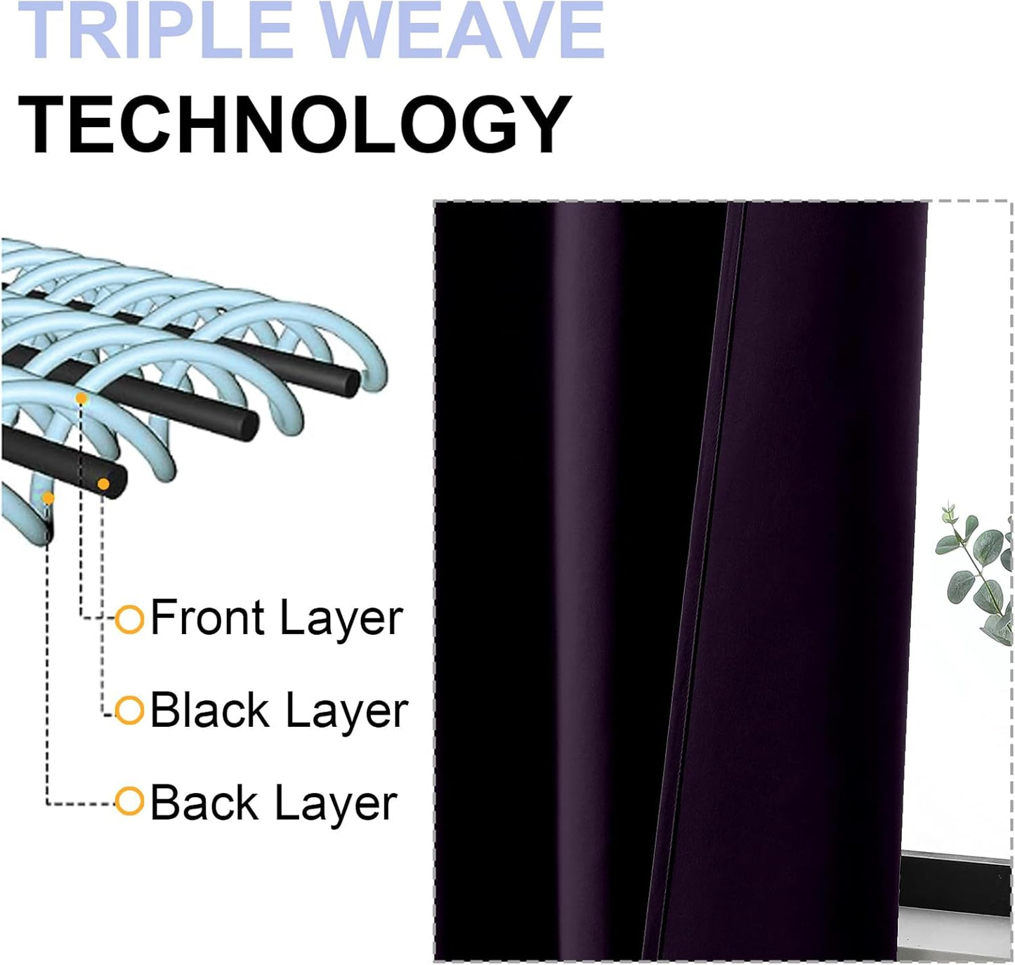 Simplebrand Ava BlackBerry Short 36 Inches Blackout Curtain 2 Panels Set, Half Window Rod Pocket Privacy Curtain Tiers for Kitchen, Curtains Blackout for Bathroom Shades, W40 x L36 Inch, BlackBerry