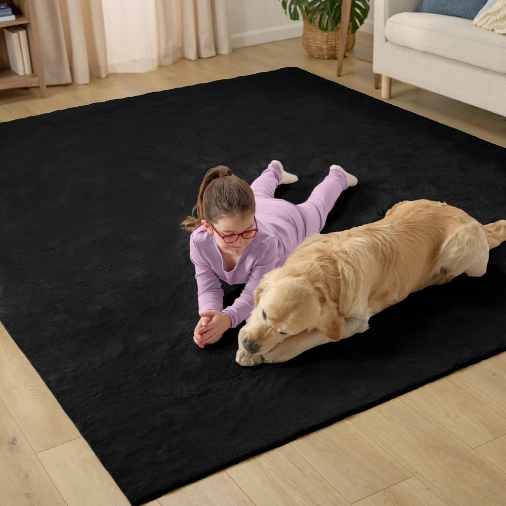 GORILLA GRIP Ultra Soft Washable Area Rug, 6x9, Stain and Slip Resistant Plush Thick Carpet for Bedroom Living Room, No Shed Floor Rugs, Pet Friendly, Dorm Essentials, Kids Nursery Home Decor, Black