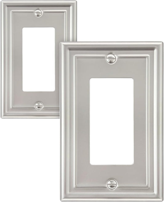 2-Pack Decorator Wall Plate, Satin Nickel Electrical Outlet Cover Plate for Receptacle, Dimmer Switch, GFCI Outlet, 3.15''*4.88'', Midsize, A035 Series