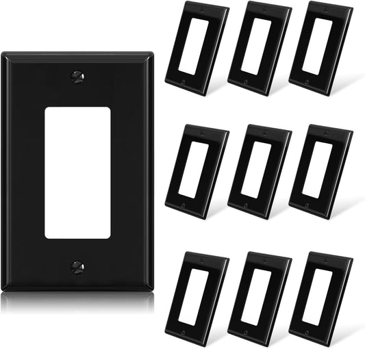 ELEGRP Decorative Receptacle Wall Plate, 1-Gang Mid Size Outlet Decorator Cover, Unbreakable Polycarbonate Dual Port Faceplates Covers, UL Listed, Screws included (10 Pack, Glossy Black)