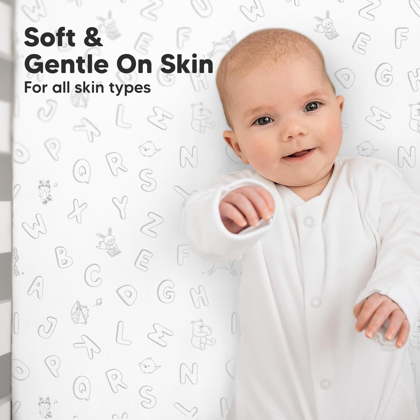 KeaBabies 2-Pack Organic Crib Sheets for Boys, Girls - 52x28 Fitted Crib Mattress Sheet Neutral, Breathable Jersey Cotton Cover for Baby Bed, Toddler Mattress, Soft & Cute Prints (ABC Land Cloud)